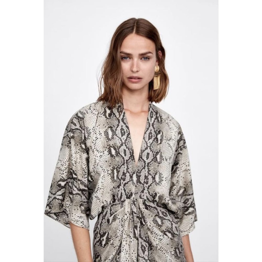 Zara Snakeskin Print Dolman Sleeve Dress